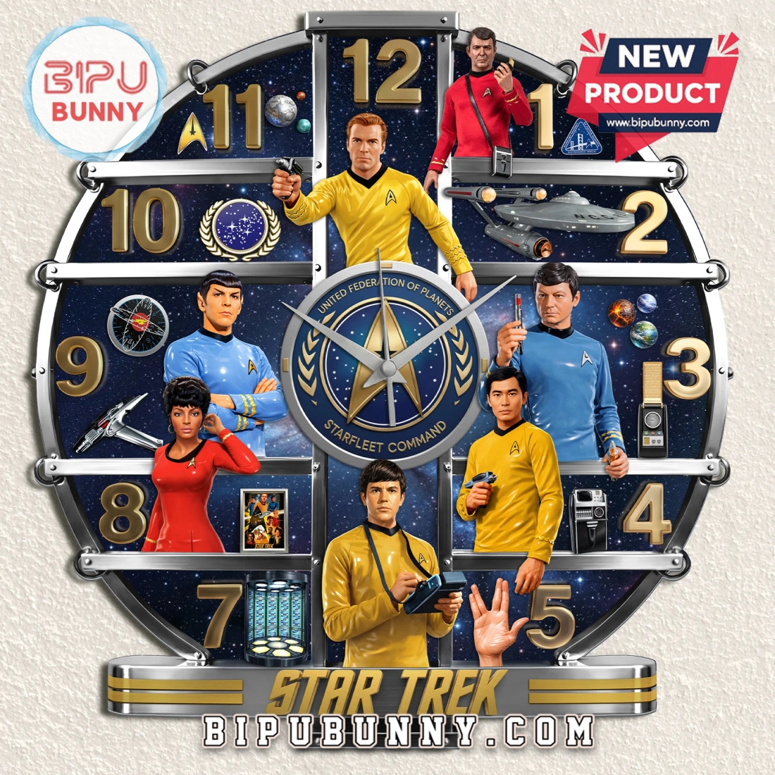 Star Trek Iconic Crew 3D Visual Effect Wall Clock Star Trek Iconic Crew 3D Visual Effect Wall Clock