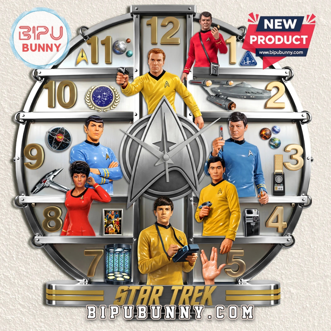 Star Trek Iconic Crew 3D Visual Effect Wall Clock Star Trek Iconic Crew 3D Visual Effect Wall Clock