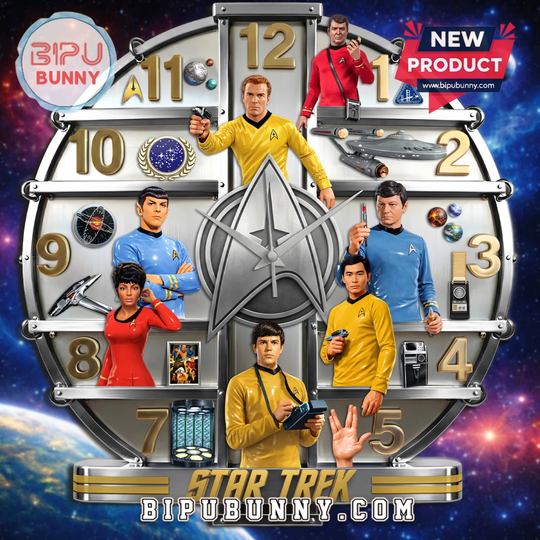 Star Trek Iconic Crew 3D Visual Effect Wall Clock Star Trek Iconic Crew 3D Visual Effect Wall Clock