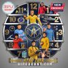 Star Trek clock featuring Kirk, Spock, McCoy, Scotty, Uhura, Sulu, Chekov, and Starfleet insignia!