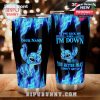 20oz & 30oz tumblers with blue flames, Stitch character, and text: 'Your Name' and 'If you kick me when I'm down, you better pray'.!