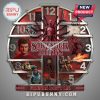 Stranger Things wall clock featuring characters and objects associated with the show.!