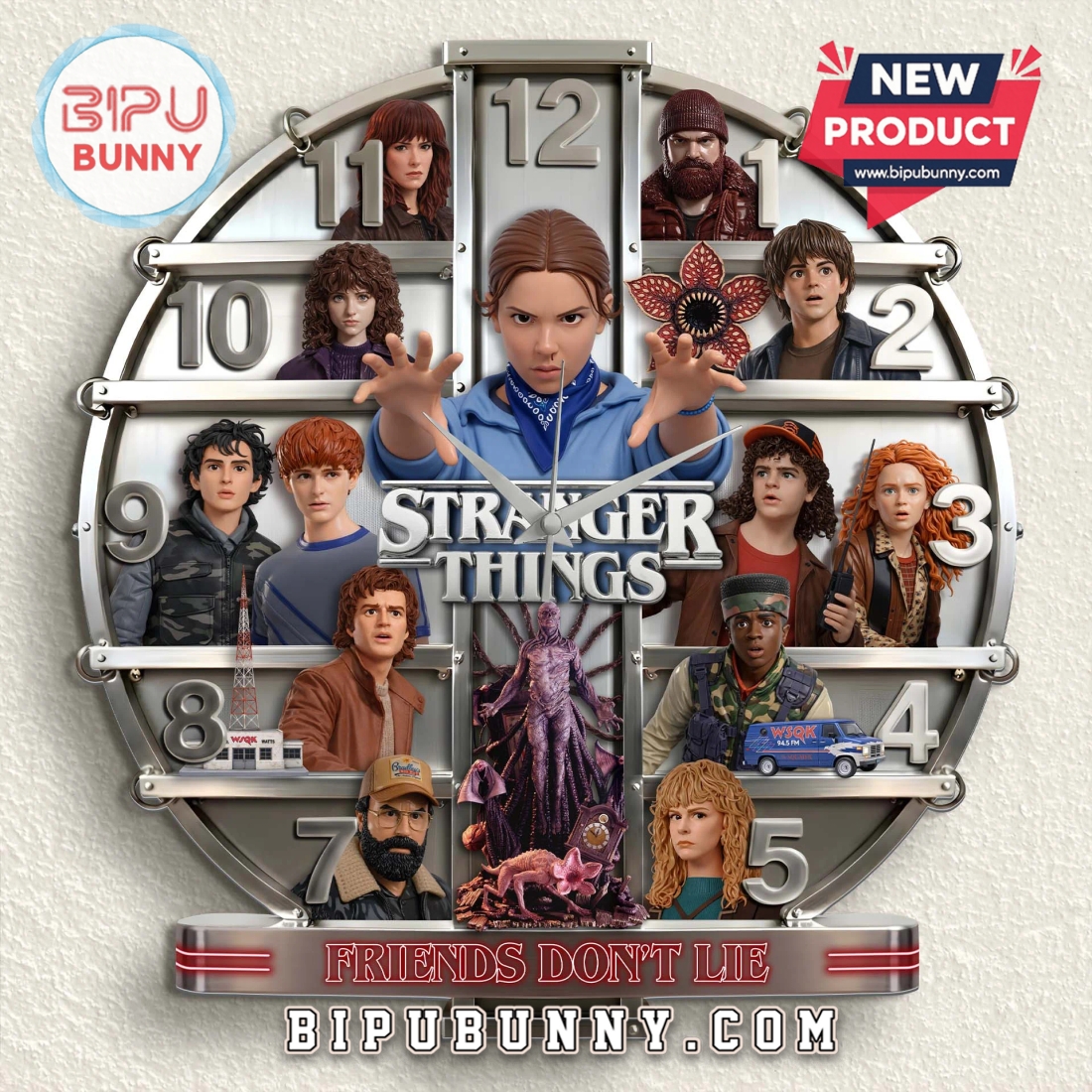 Stranger Things Friends Don’t Lie 3D Effect Wall Clock Stranger Things Friends Don’t Lie 3D Effect Wall Clock