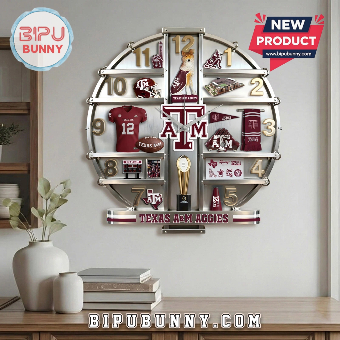 Texas A&M Aggies 3D Visual Effect Decorative Wall Clock Texas A&M Aggies 3D Visual Effect Decorative Wall Clock
