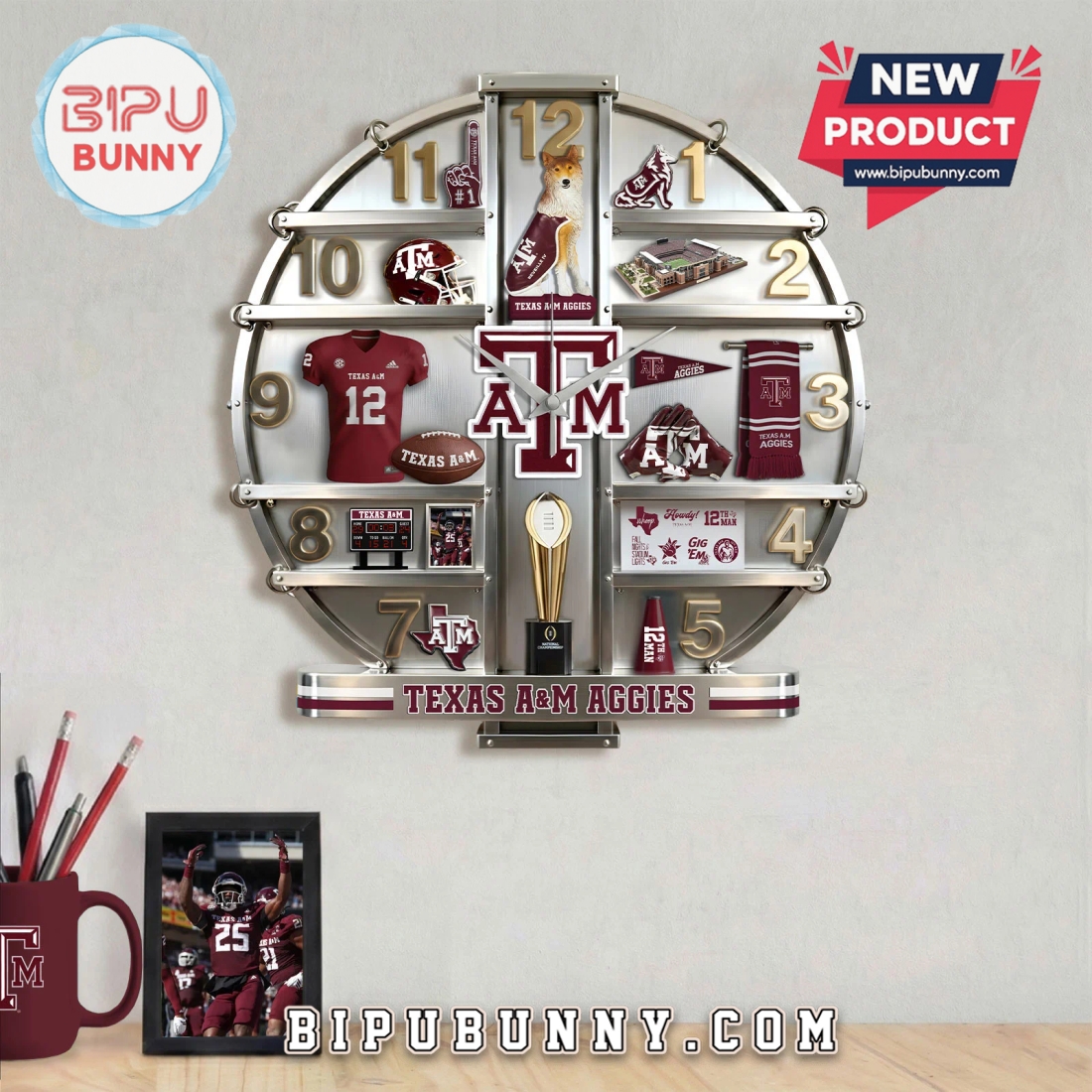 Texas A&M Aggies 3D Visual Effect Decorative Wall Clock Texas A&M Aggies 3D Visual Effect Decorative Wall Clock