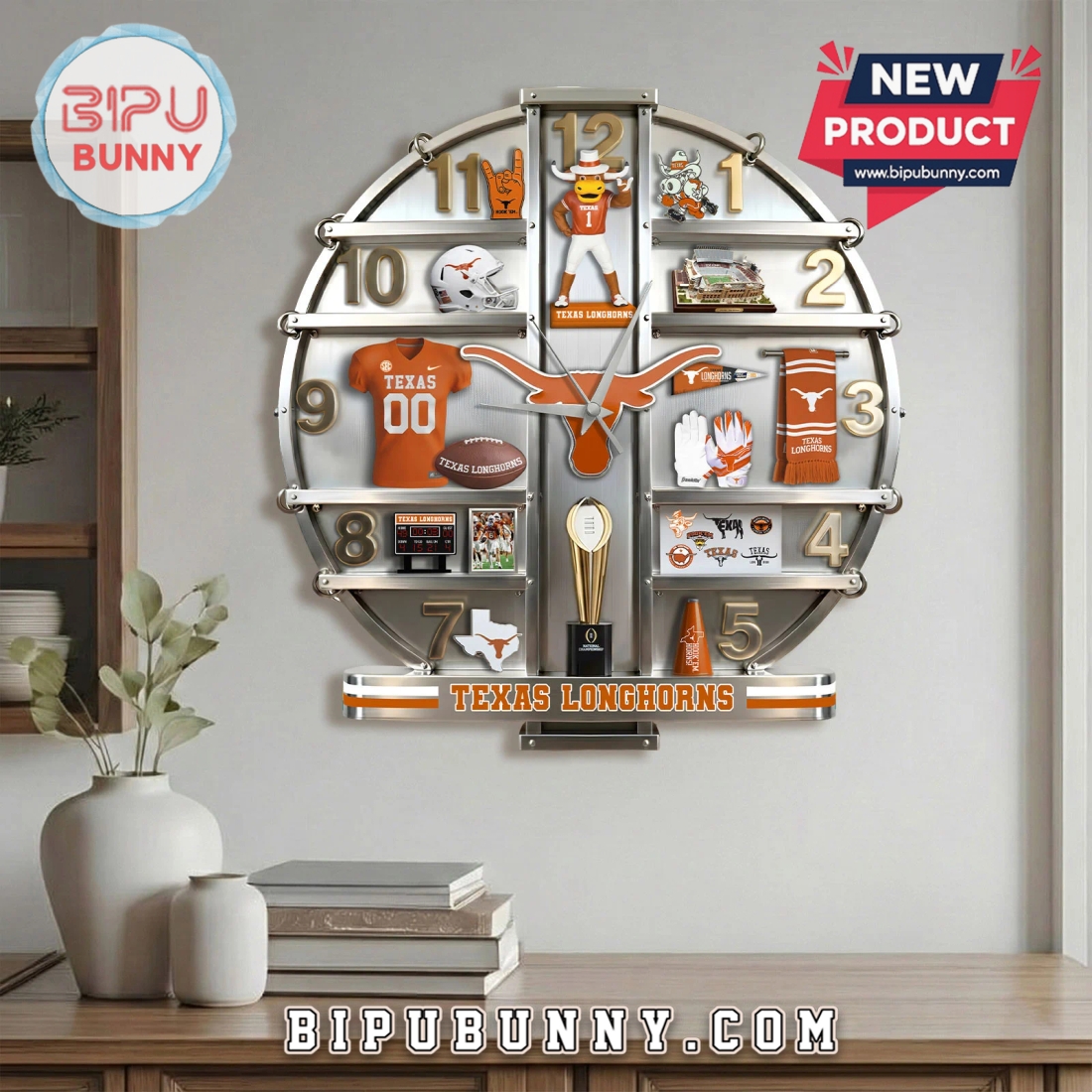 Texas Longhorns 3D Visual Effect Decorative Wall Clock Texas Longhorns 3D Visual Effect Decorative Wall Clock
