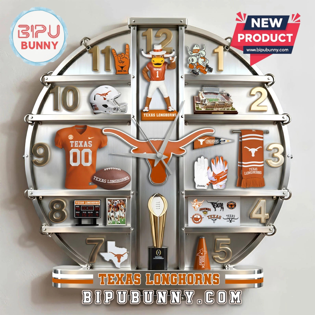 Texas Longhorns 3D Visual Effect Decorative Wall Clock Texas Longhorns 3D Visual Effect Decorative Wall Clock