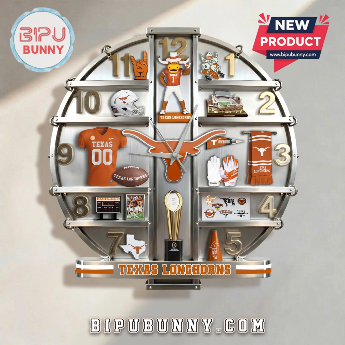 Texas Longhorns 3D Visual Effect Decorative Wall Clock Texas Longhorns 3D Visual Effect Decorative Wall Clock