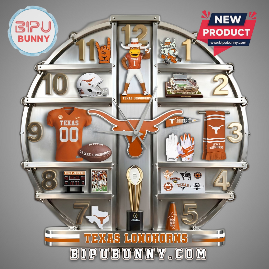 Texas Longhorns 3D Visual Effect Decorative Wall Clock Texas Longhorns 3D Visual Effect Decorative Wall Clock