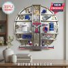 Texas Rangers themed wall clock with baseball memorabilia on a metallic frame!