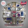 Texas Rangers themed clock featuring baseball cap, jersey, mascot, glove, stadium and World Series trophy.!