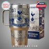 Stainless steel mug with Tottenham Hotspur design featuring logos, stadium, established date, and trophy icons!