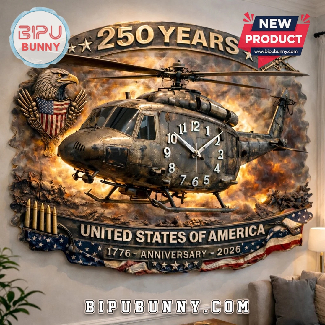 United States 250th Anniversary 3D Helicopter Visual Effect Wall Clock United States 250th Anniversary 3D Helicopter Visual Effect Wall Clock