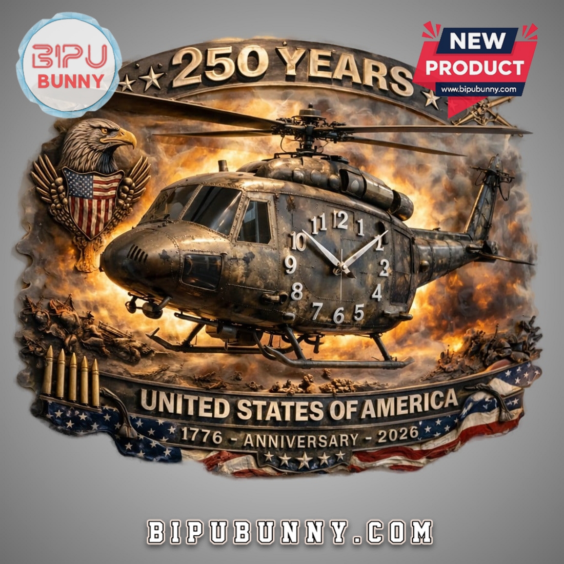 United States 250th Anniversary 3D Helicopter Visual Effect Wall Clock United States 250th Anniversary 3D Helicopter Visual Effect Wall Clock