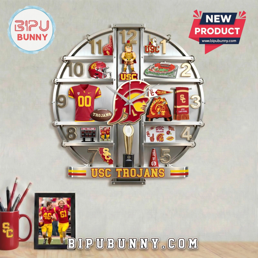 USC Trojans 3D Effect Home Decor Acrylic Wall Clock USC Trojans 3D Effect Home Decor Acrylic Wall Clock