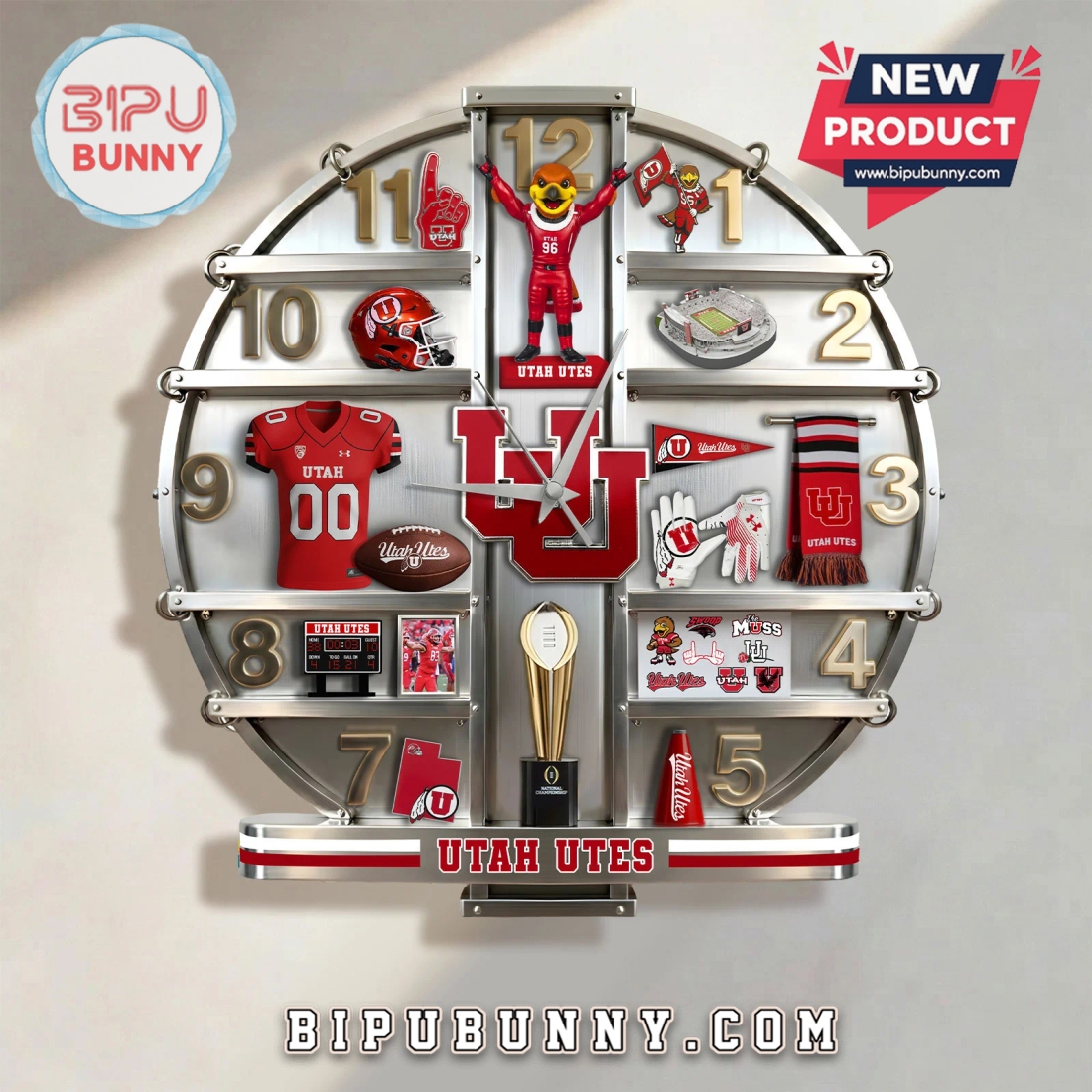 Utah Utes 3D Visual Effect Home Decor Acrylic Wall Clock Utah Utes 3D Visual Effect Home Decor Acrylic Wall Clock