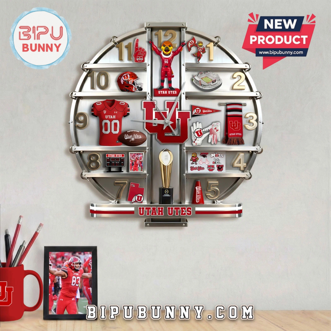 Utah Utes 3D Visual Effect Home Decor Acrylic Wall Clock Utah Utes 3D Visual Effect Home Decor Acrylic Wall Clock