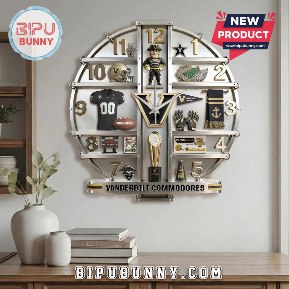 Vanderbilt Commodores 3D Visual Effect Home Decor Acrylic Wall Clock Vanderbilt Commodores 3D Visual Effect Home Decor Acrylic Wall Clock