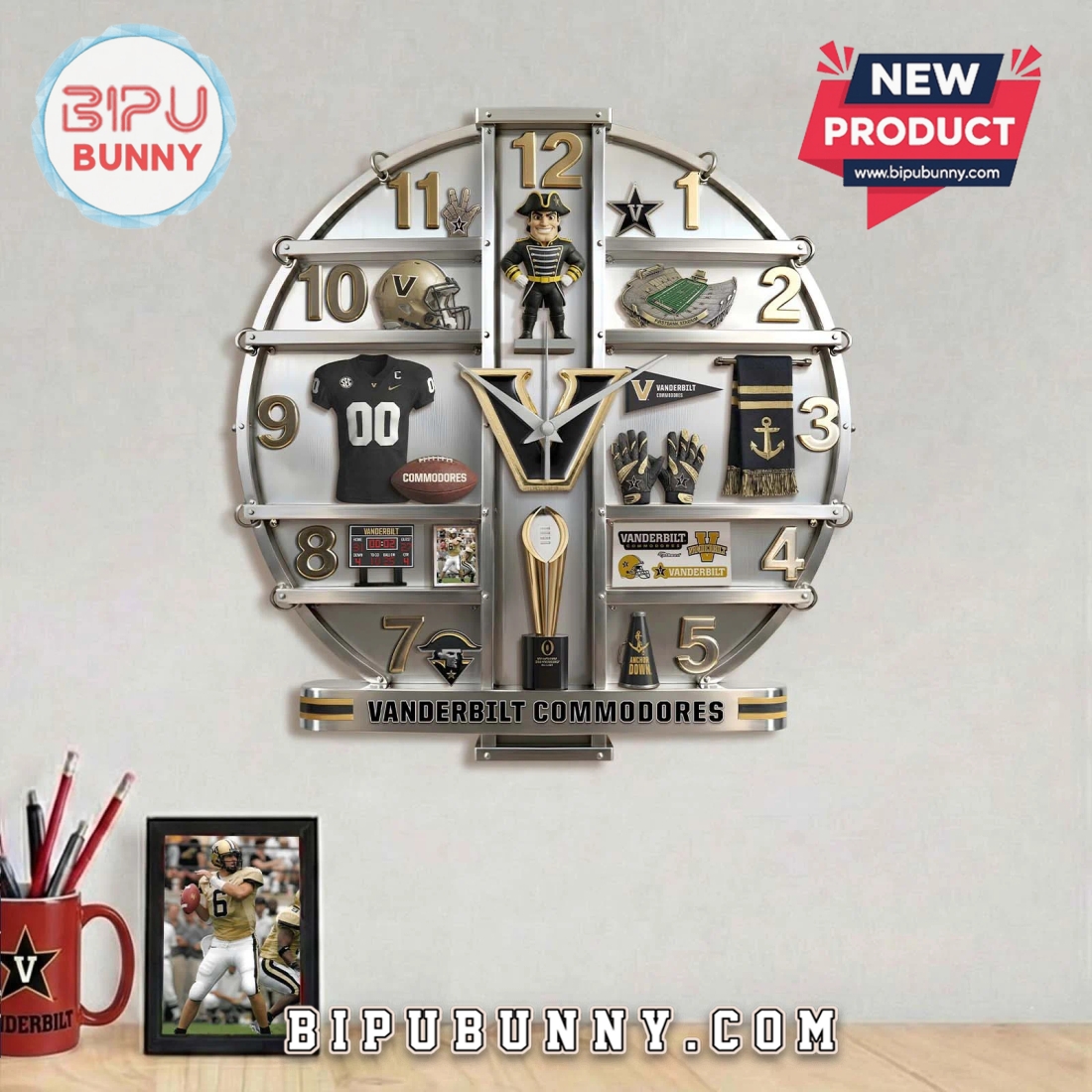 Vanderbilt Commodores 3D Visual Effect Home Decor Acrylic Wall Clock Vanderbilt Commodores 3D Visual Effect Home Decor Acrylic Wall Clock