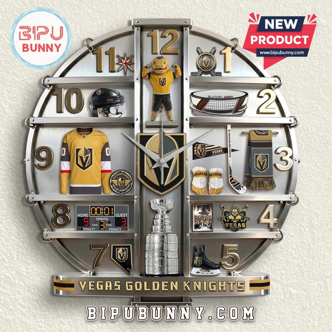 Vegas Golden Knights 3D Visual Effect Wall Decor Clock Vegas Golden Knights 3D Visual Effect Wall Decor Clock