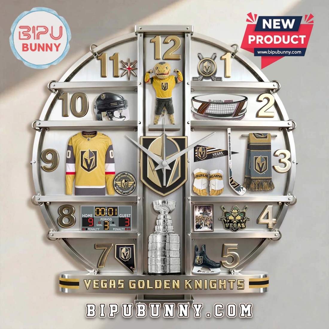 Vegas Golden Knights 3D Visual Effect Wall Decor Clock Vegas Golden Knights 3D Visual Effect Wall Decor Clock