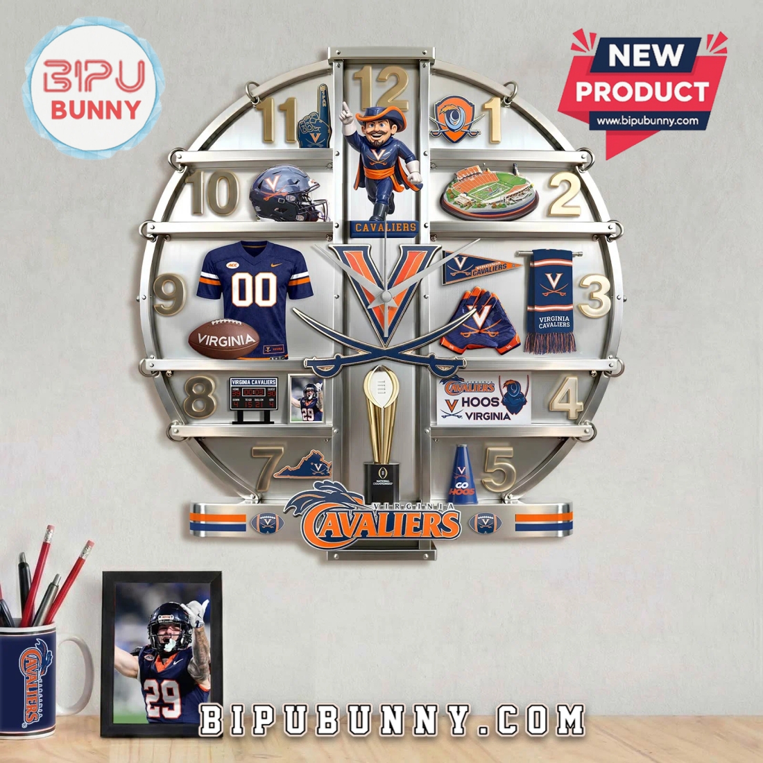 Virginia Cavaliers 3D Effect Home Decor Acrylic Wall Clock Virginia Cavaliers 3D Effect Home Decor Acrylic Wall Clock