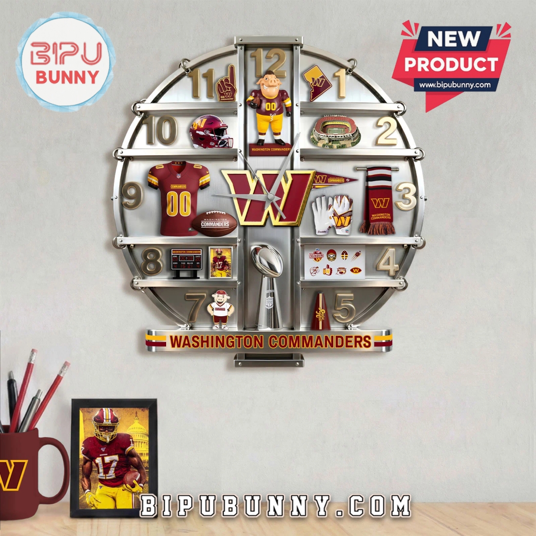 Washington Commanders 3D Visual Effect Decorative Wall Clock Washington Commanders 3D Visual Effect Decorative Wall Clock