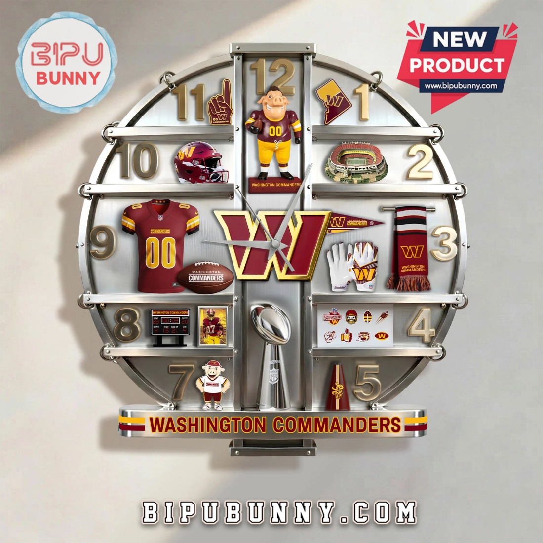 Washington Commanders 3D Visual Effect Decorative Wall Clock Washington Commanders 3D Visual Effect Decorative Wall Clock