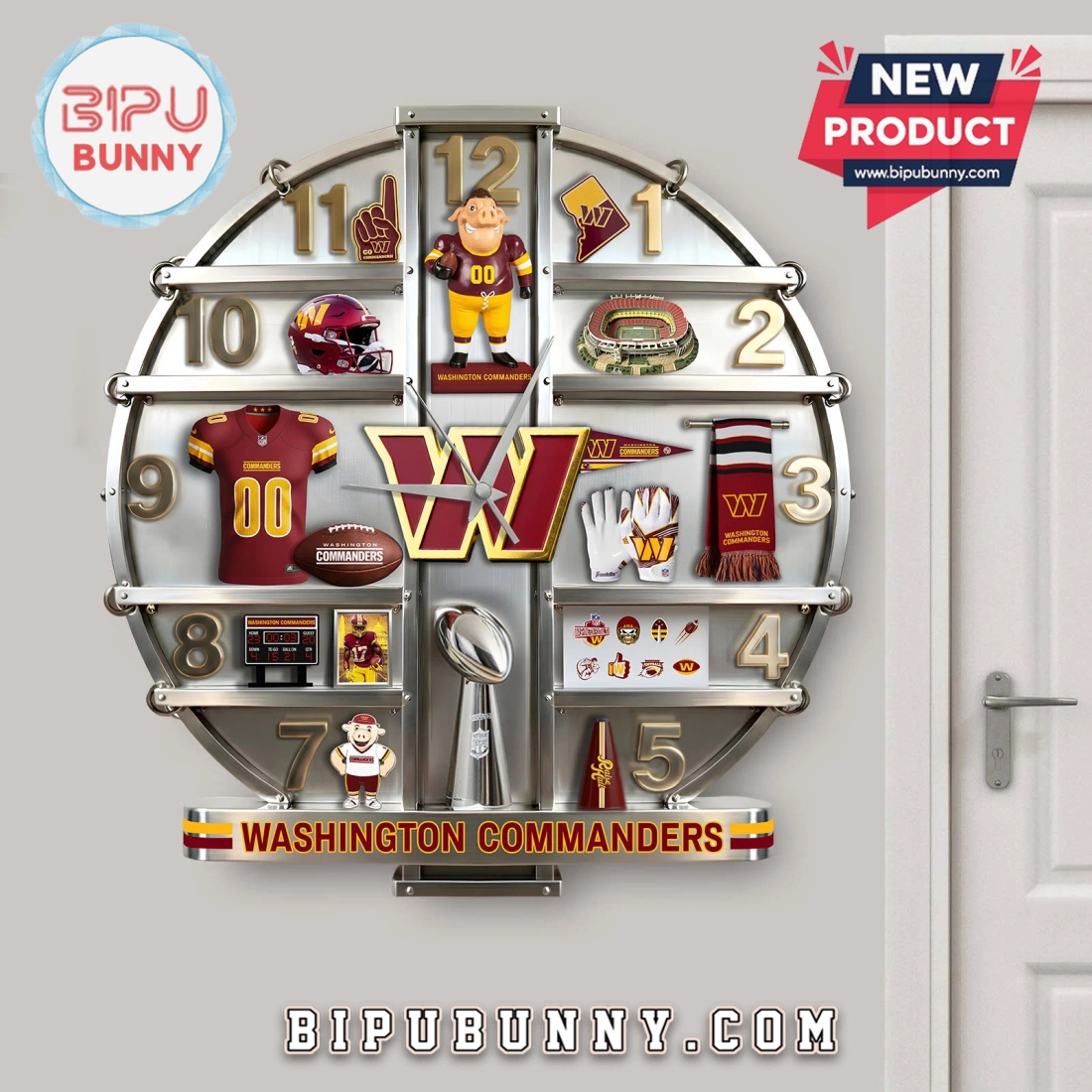 Washington Commanders 3D Visual Effect Decorative Wall Clock Washington Commanders 3D Visual Effect Decorative Wall Clock