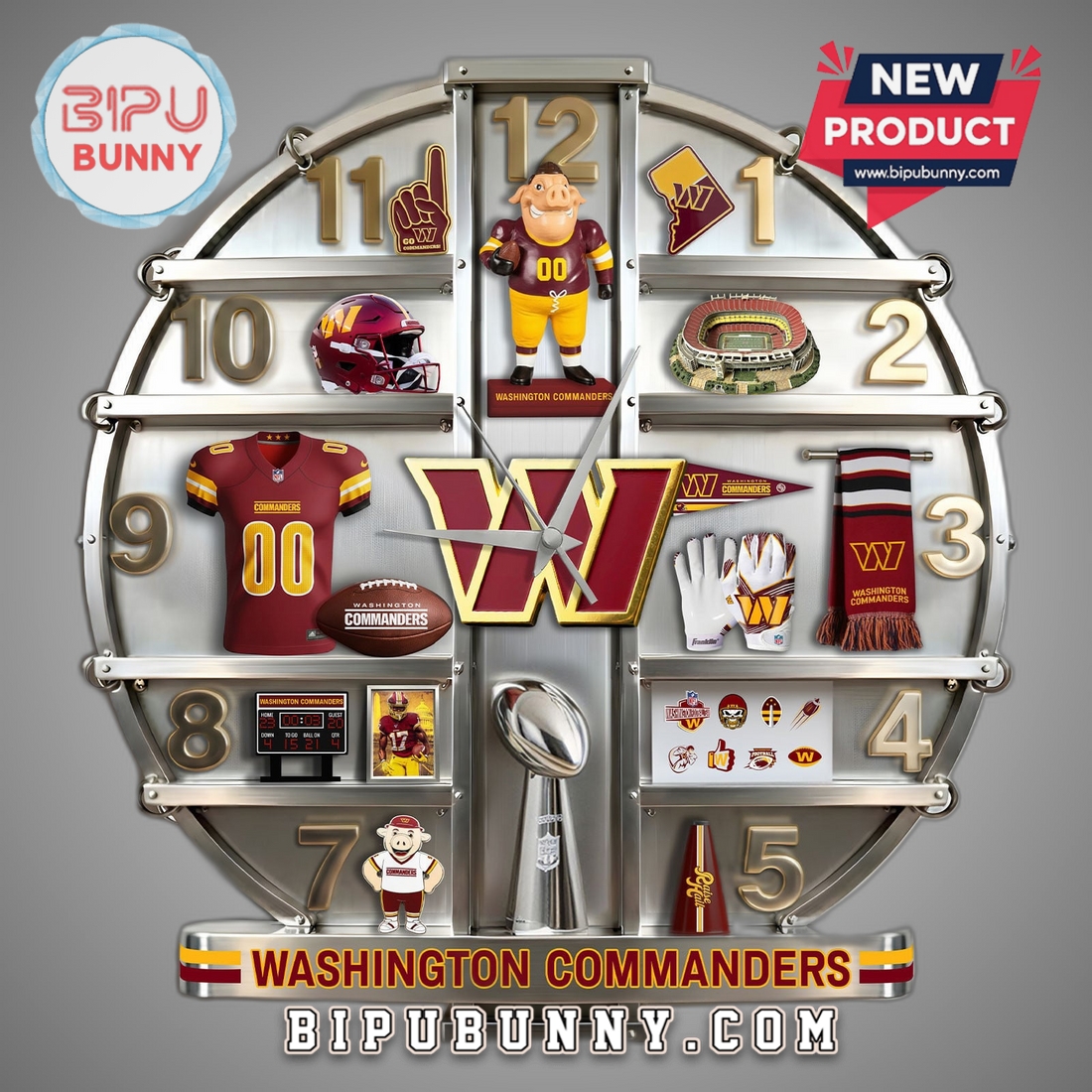 Washington Commanders 3D Visual Effect Decorative Wall Clock Washington Commanders 3D Visual Effect Decorative Wall Clock