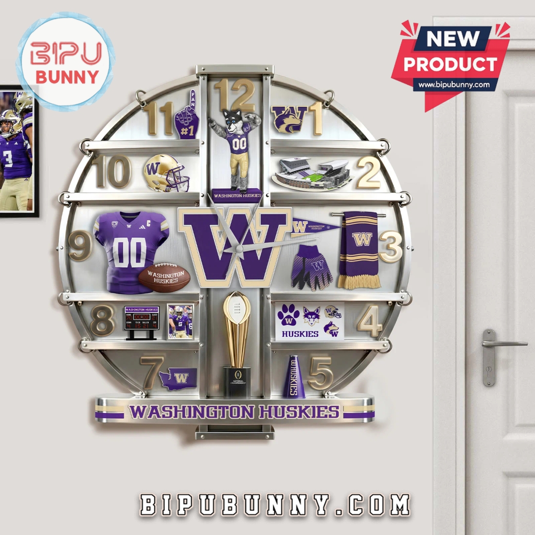 Washington Huskies 3D Visual Effect Home Decor Acrylic Wall Clock Washington Huskies 3D Visual Effect Home Decor Acrylic Wall Clock
