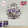 Washington Huskies themed decorative wall clock with team colors, logos, and football imagery.!