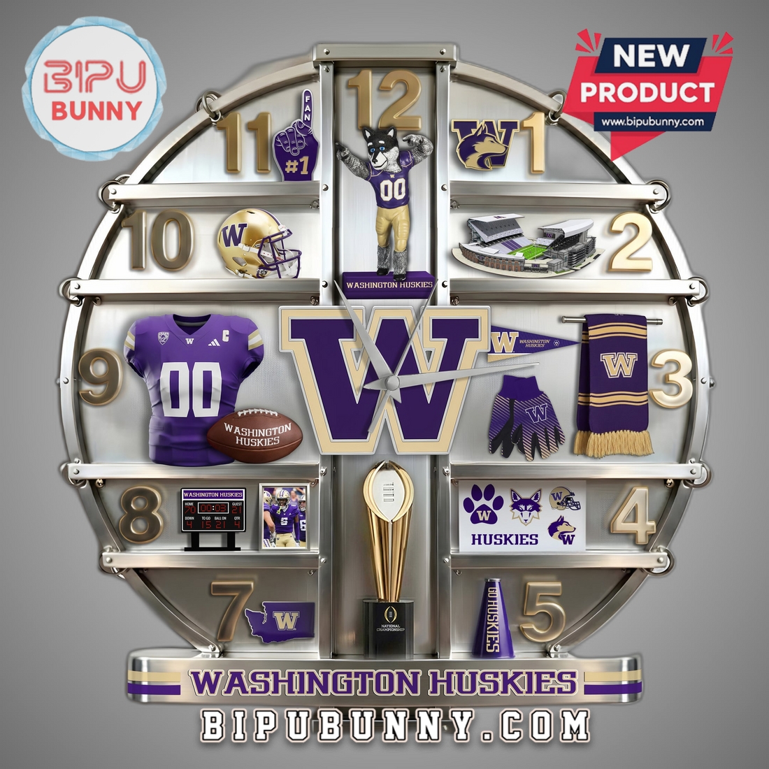 Washington Huskies 3D Visual Effect Home Decor Acrylic Wall Clock Washington Huskies 3D Visual Effect Home Decor Acrylic Wall Clock