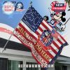 American flag with Mickey Mouse art! Red, white, blue. Text: Celebrating 250 Years of American Independence; America's 2026.!