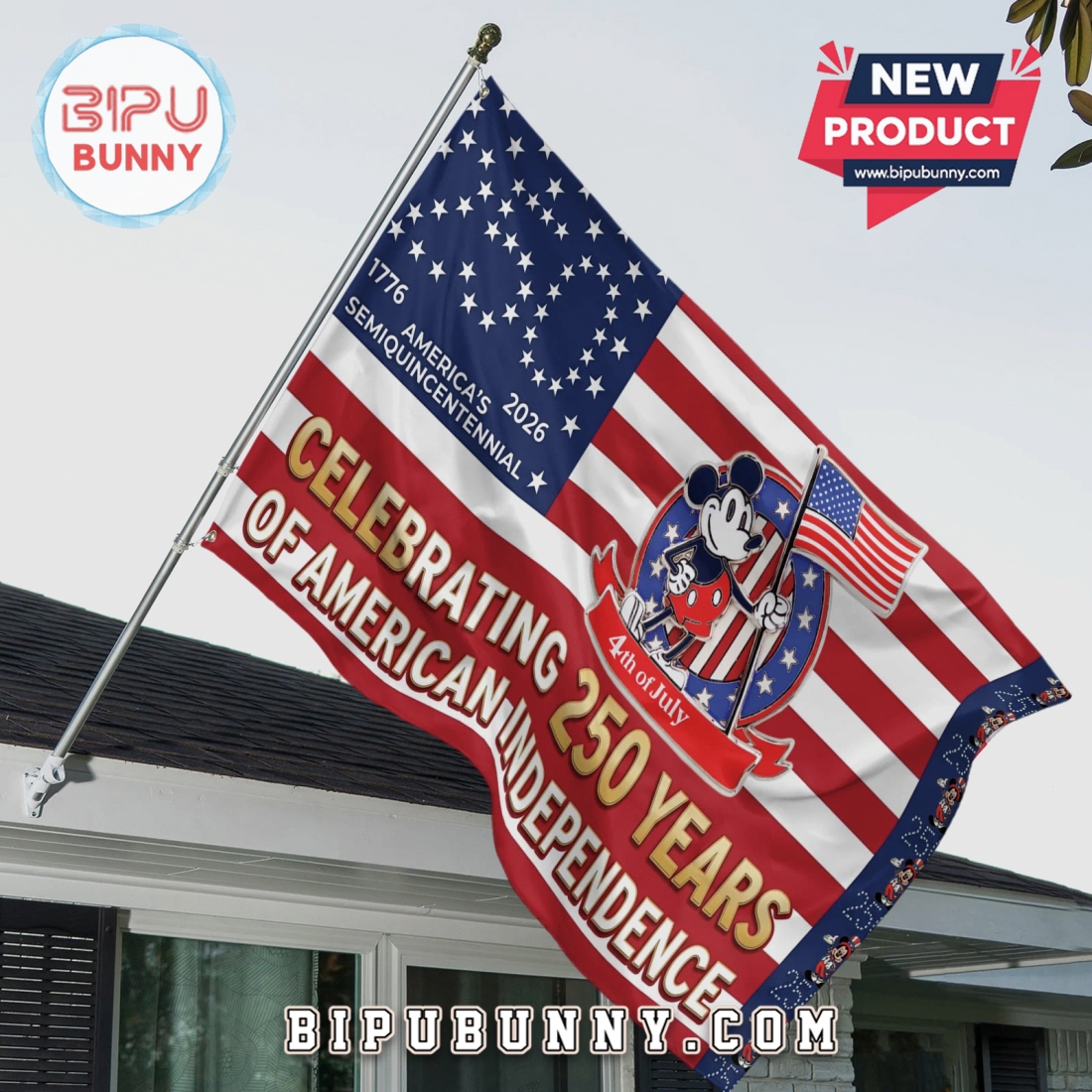 250 Years of Freedom Mickey Mouse 4th of July Patriotic House Flag 250 Years of Freedom Mickey Mouse 4th of July Patriotic House Flag