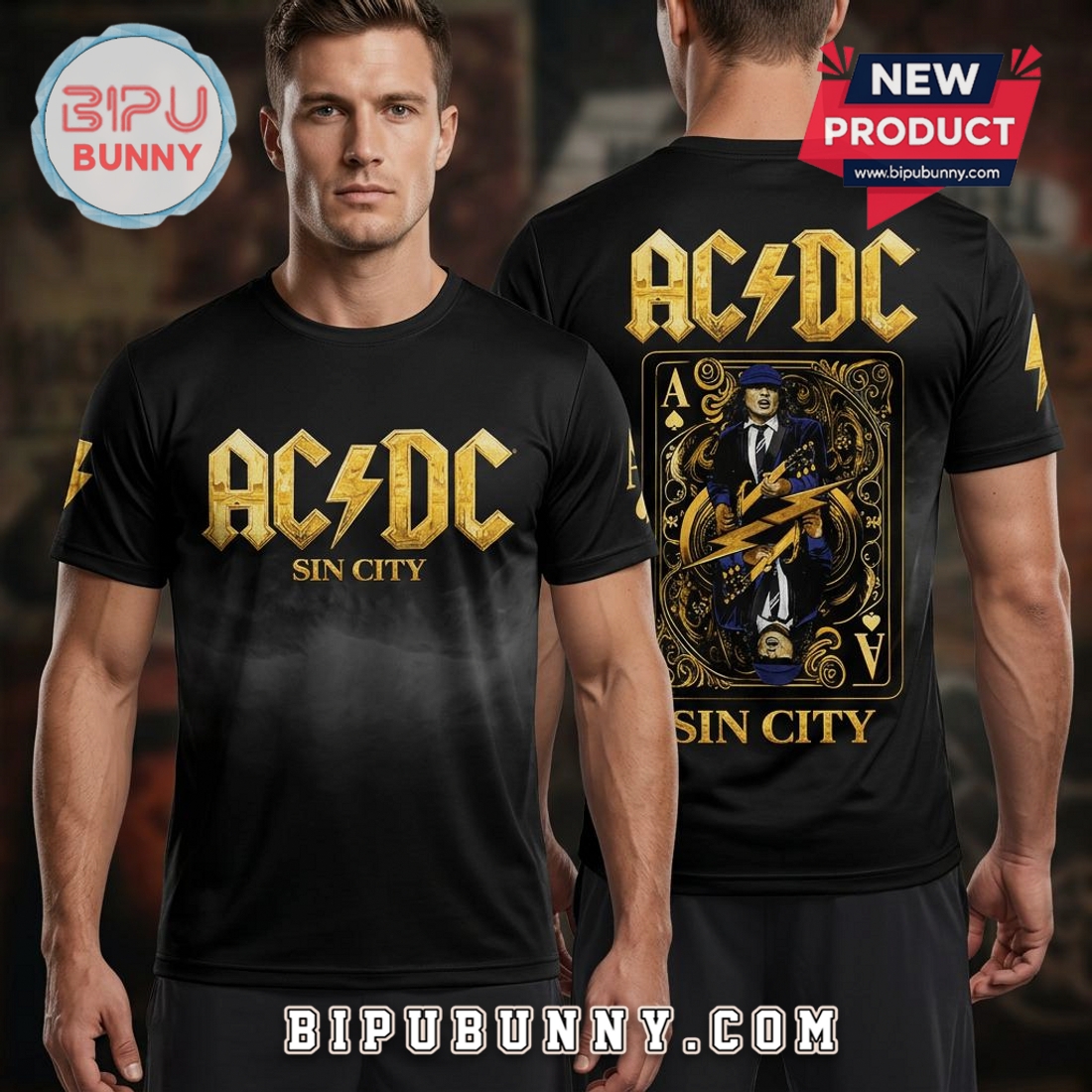 AC DC Sin City Gold Playing Card Rock Band T-Shirt AC DC Sin City Gold Playing Card Rock Band T-Shirt