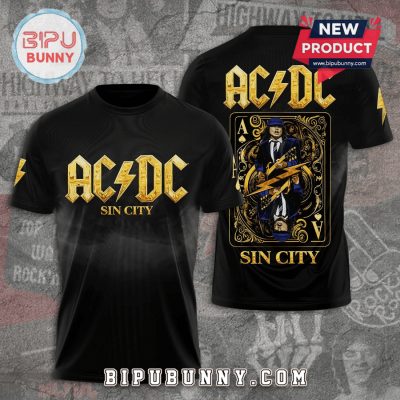 AC DC Sin City Gold Playing Card Rock Band T-Shirt