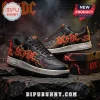 Black rock band sneakers with red AC/DC logo, yellow and red lightning bolts, and HIGH VOLTAGE text! Retro heavy metal style!