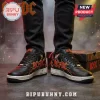 Black AC/DC fan sneakers, red yellow lightning bolts,