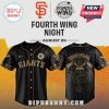 Black SF Giants jersey with gold 'Fourth Wing Night August 24' design! Sorrengail dragon art on back!