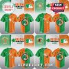 Baseball jersey collage! Green and orange split, text reads Irish Pride, Heritage Night, plus team names: Dodgers, Astros, Mets, Orioles!