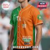 Orange & green Astros baseball jersey. Text: ASTROS, Irish Heritage Night. Baseball design!