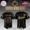 Fourth Wing Night baseball jersey! Black, gold, text: Fourth Wing Night, Rangers, Your Name. Dragons graphic!