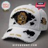 White distressed hat with Alpha Phi Alpha logo, EST 1906, black and gold crest!