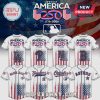 America 250 baseball jersey featuring sports teams' logos and USA flag details.!