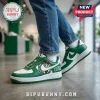 Green and white custom low-top sneakers with Boston Celtics theme, featuring leprechaun playing basketball, BOSTON, CELTICS text!