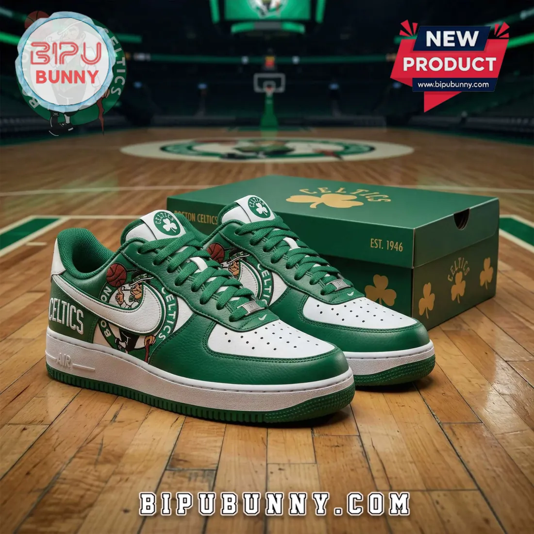 Boston Celtics Custom Team Logo Green And White Air Force 1 Sneakers Boston Celtics Custom Team Logo Green And White Air Force 1 Sneakers