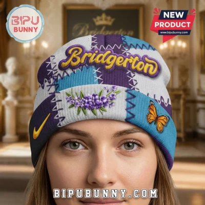Bridgerton Patchwork Wisteria Floral Butterfly Knit Beanie Hat