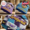Beanie collage: purple 'Bridgerton' bee floral, blue 'Lady Whistledown' crest, patchwork 'Bridgerton' beanie!