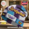 Purple, teal, white beanie with Bridgerton text, flower and butterfly graphics!